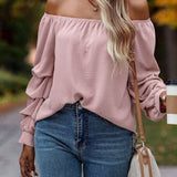 Ruched Off-Shoulder Long Sleeve Blouse