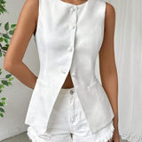 Button Down Round Neck Vest