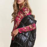 J.NNA Snap and Zipper Shiny Metallic Puffer Vest