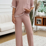 Contrast Trim Half Sleeve Top and Pants Set