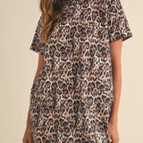 Leopard Round Neck Short Sleeve Mini Dress