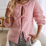 Devine Tied Round Neck Dropped Shoulder Cardigan