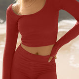 Scoop Neck Long Sleeve Top and Shorts Set