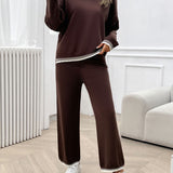 Round Neck Dropped Shoulder Top and Pants Sweater Set