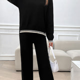 Round Neck Dropped Shoulder Top and Pants Sweater Set