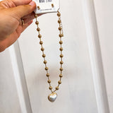 Water Resistant 8MM Beaded Chain + Pearl Puffy Heart - Final Sale