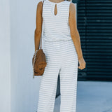 Striped Sleeveless Jumpsuit with Pockets