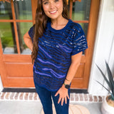 Queen Of Sparkles Navy Sequin Tiger Stripe Tee - Final Sale