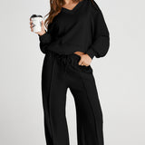 V-Neck Long Sleeve Top and Pants Active Set