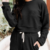 Ribbed Round Neck Long Sleeve Top and Shorts Set
