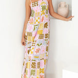 Cutout Printed Square Neck Maxi Cami Dress