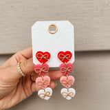 Glitter Heart & Bow Tiered Earrings - Multi - Final Sale