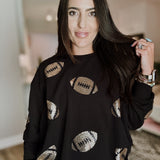 Sarah Sequin Football Sweatshirt - Black