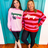 "Merry" Stripped Sweatshirt- Pink/Red