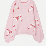 Bow Round Neck Long Sleeve Sweater