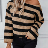 Striped Dropped Shoulder Long Sleeve Sweater