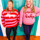 "Merry" Stripped Sweatshirt- Pink/Red