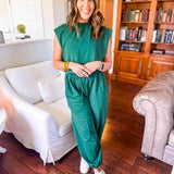 Taking It Easy Jumpsuit- Heather Green