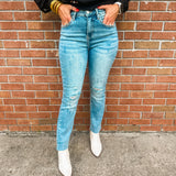 High Rise Vintage Washed Straight Leg Jeans