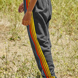 Contrast Striped Elastic Waist Active Pants