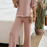 Contrast Trim Half Sleeve Top and Pants Set