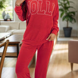 JOLLY Round Neck Long Sleeve Top and Pants Lounge Set