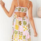 Cutout Printed Square Neck Maxi Cami Dress