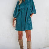 Quarter Snap Three-Quarter Sleeve Dress with Pockets