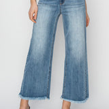 RISEN Raw Hem Cropped Wide Leg Jeans