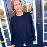 SOFT RIBBED SCOOP NECK TOP- BLACK