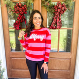 "Merry" Stripped Sweatshirt- Pink/Red