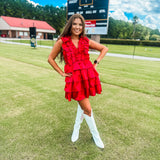 Satin Ruffle Smock Dress- Red