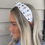 Red White & Blue Bejeweled Headband - White