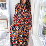 Karlie | London Floral Smock Tier Maxi Dress - Navy