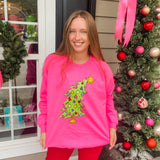 Who Christmas Tree Sweatshirt- Neon Pink