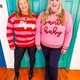 "Merry" Stripped Sweatshirt- Pink/Red