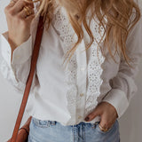 Eyelet Button Down Long Sleeve Shirt