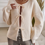 Devine Tied Round Neck Dropped Shoulder Cardigan