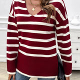 Striped V-Neck Long Sleeve Knit Top