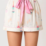 Printed Collared Neck Flounce Sleeve Top and Shorts Lounge Set