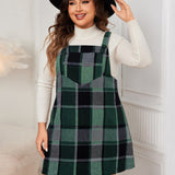 Plus Size Plaid Wide Strap Overall Dress