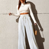 Honey Drawstring Elastic Waist Wide Leg Pants