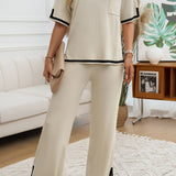 Contrast Trim Half Sleeve Top and Pants Set