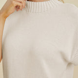 Double Take Full Size Mock Neck Short Sleeve Sweater