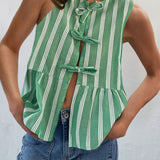 Tied Striped Round Neck Tank