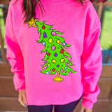 Who Christmas Tree Sweatshirt- Neon Pink