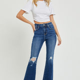 RISEN High Rise Distressed Crop Flare Jeans