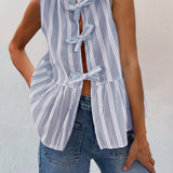 Tied Striped Round Neck Tank