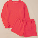 Round Neck Long Sleeve Top and Shorts Set