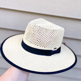 Open Weave Bow Trim Panama Hat - Natural/Black
